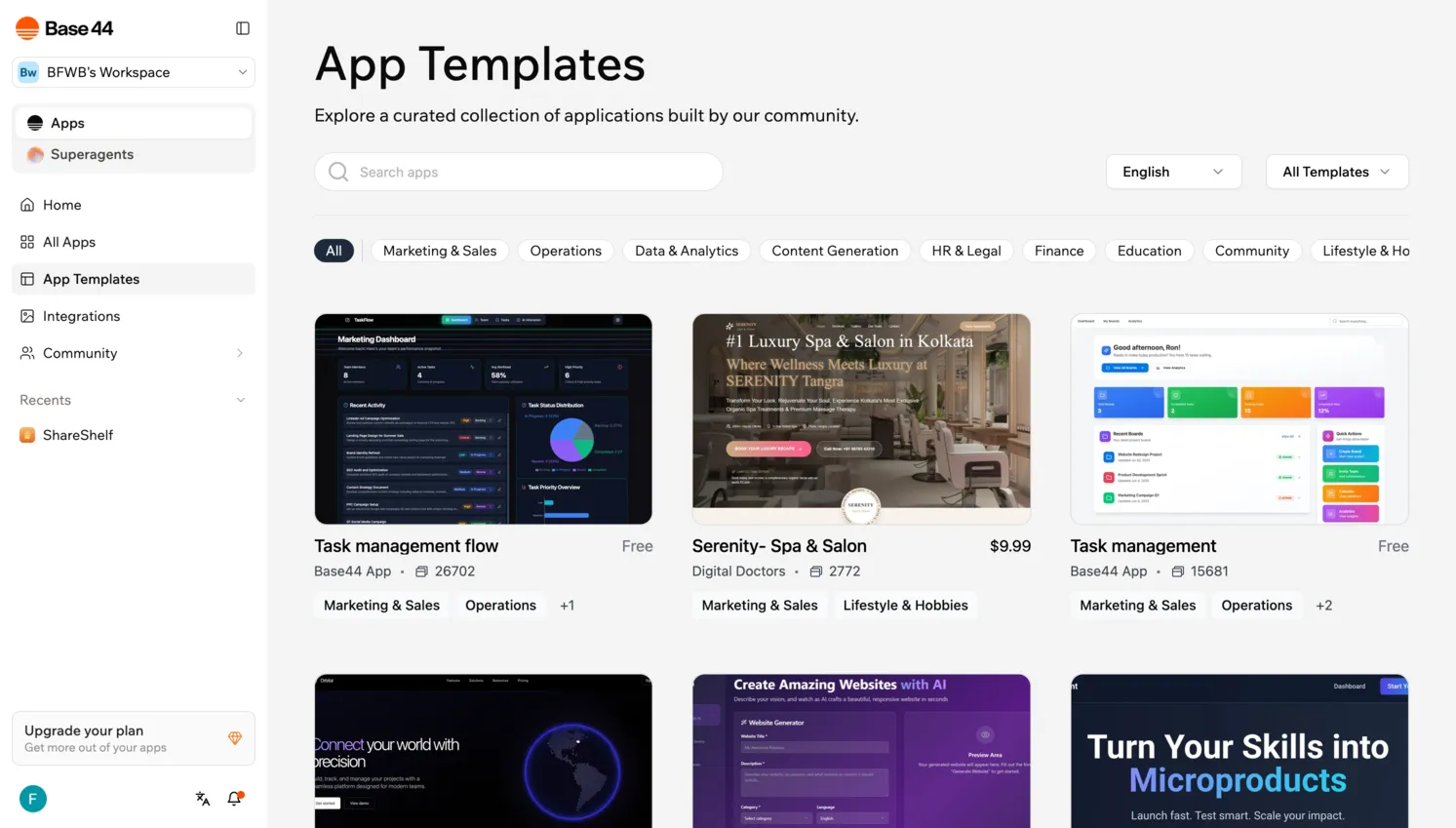 Base44 template gallery