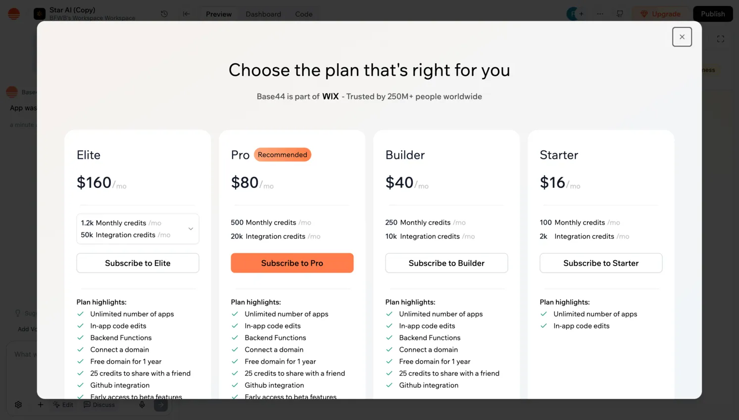 Base44 pricing plans