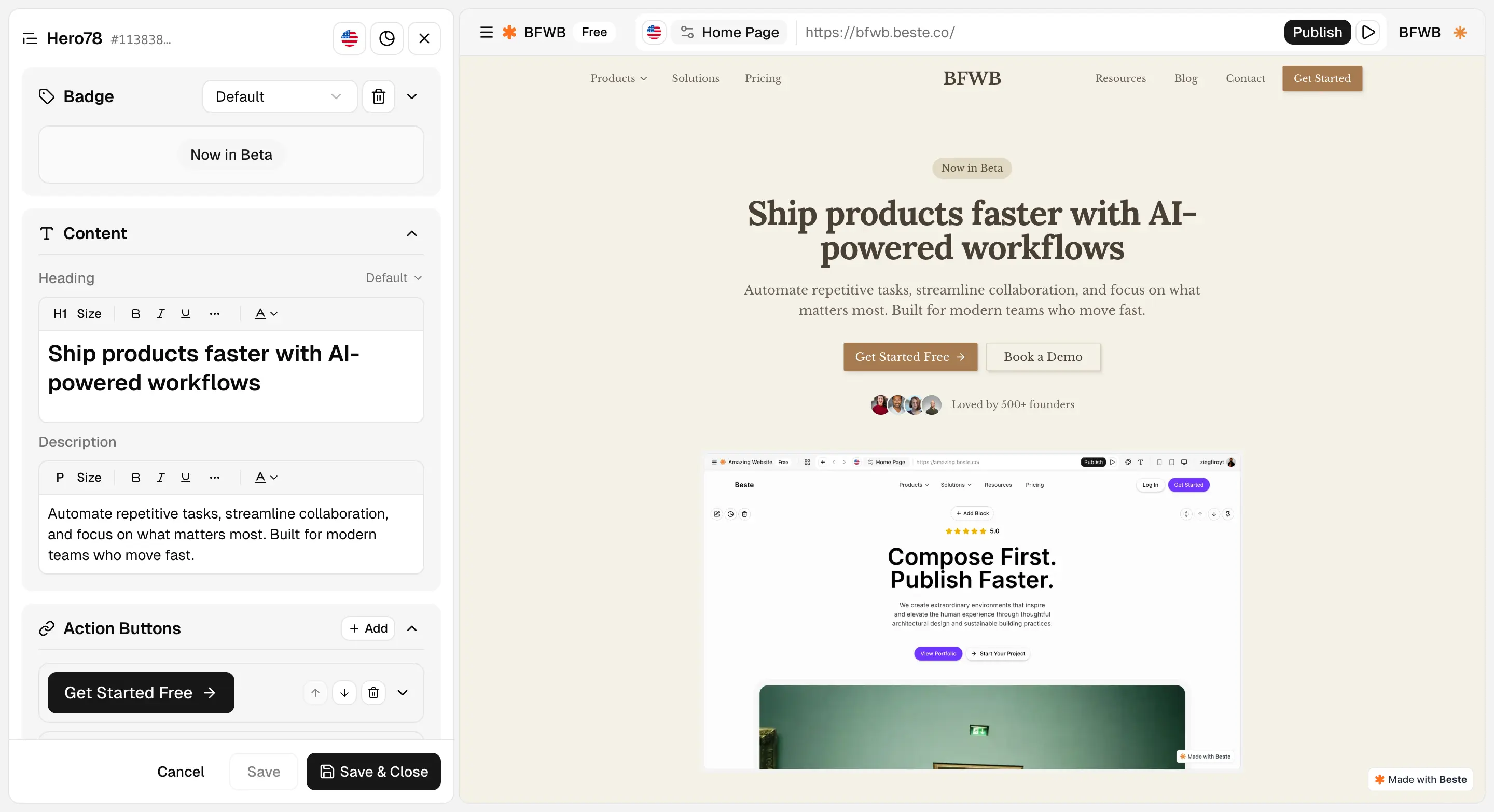Beste content editing drawer