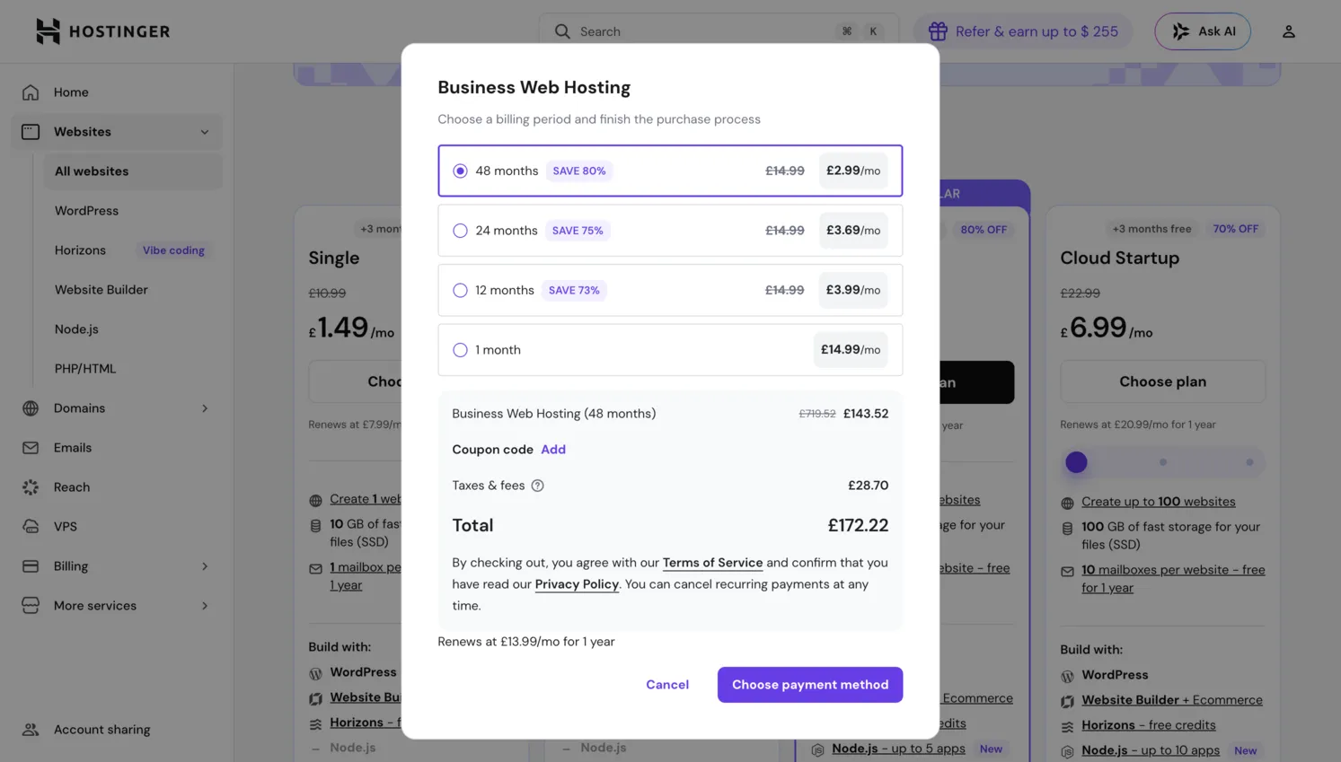 Hostinger Website Builder pricing