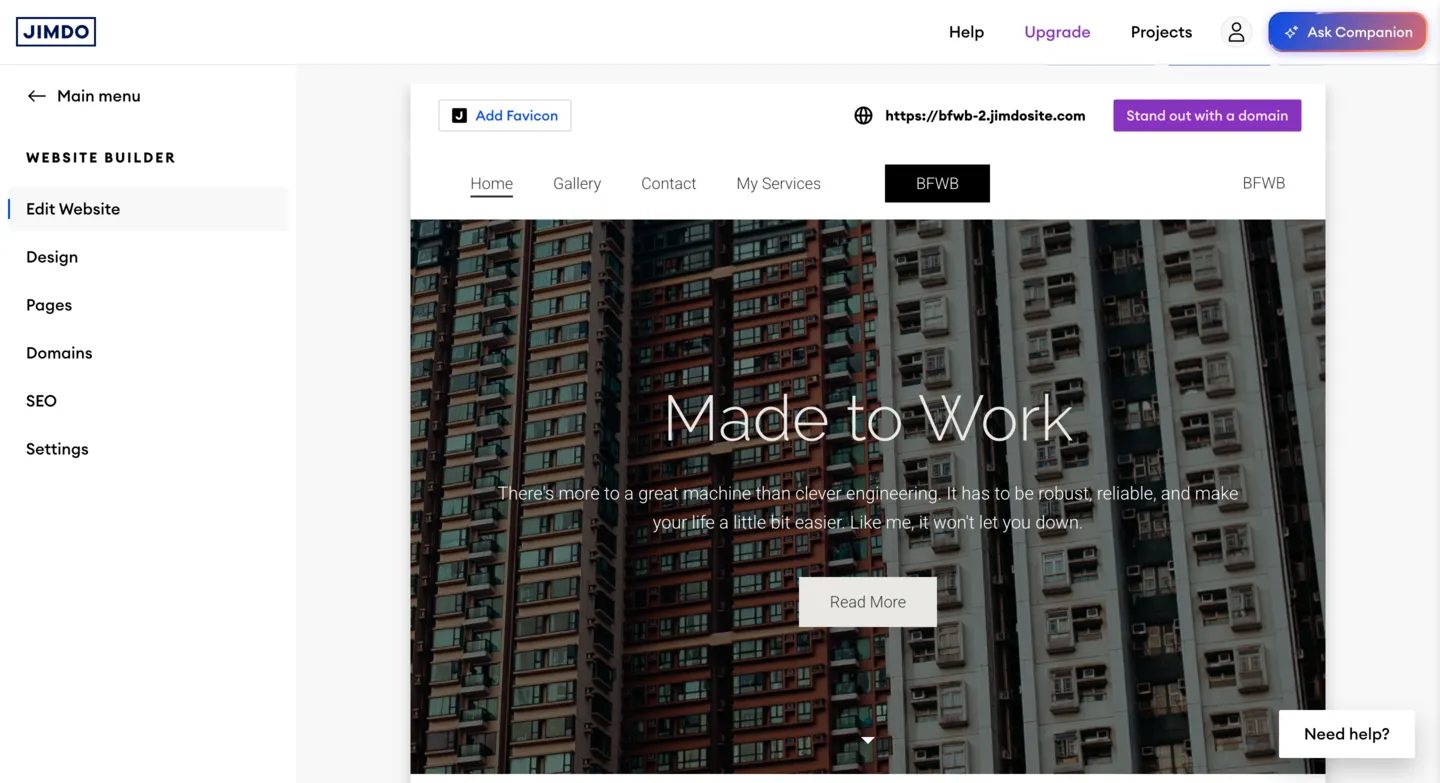 Jimdo editor interface