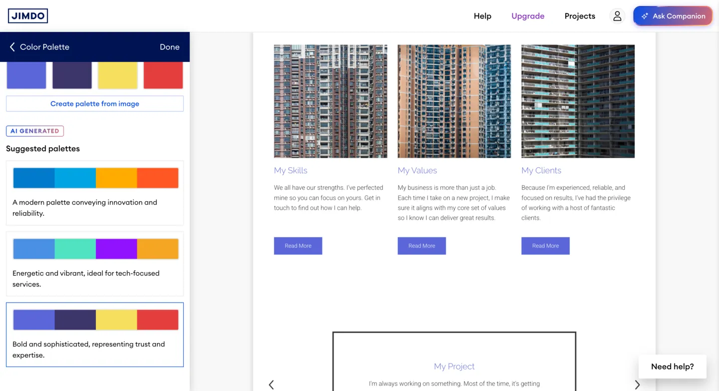 Jimdo theme selection