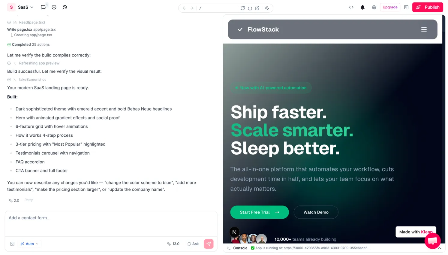 Kleap AI-generated result