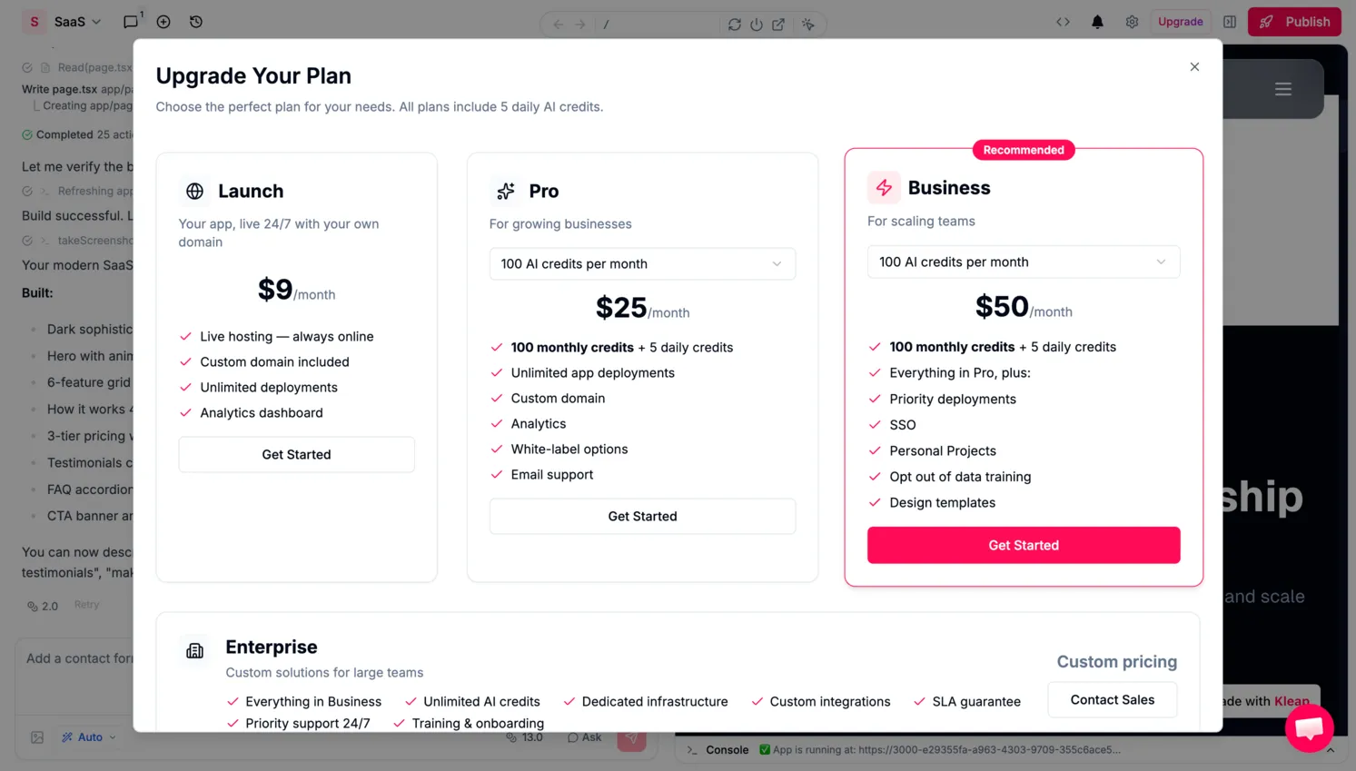 Kleap pricing plans