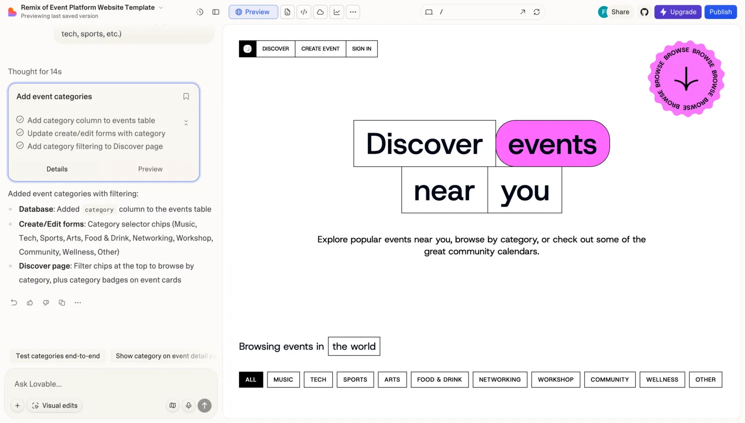 Lovable editor interface