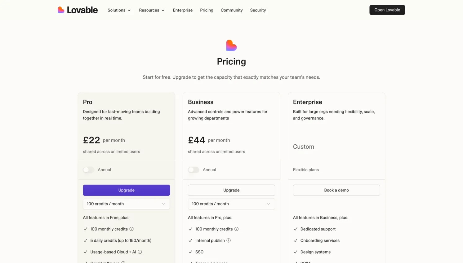 Lovable pricing plans
