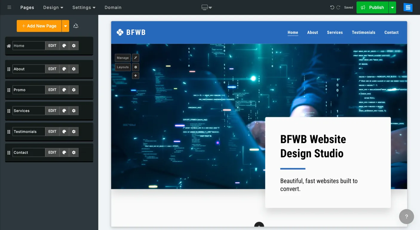 SITE123 editor interface