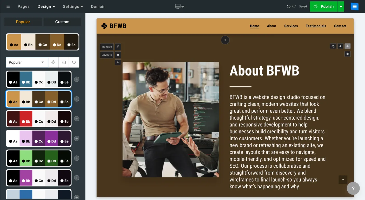 SITE123 theme selection