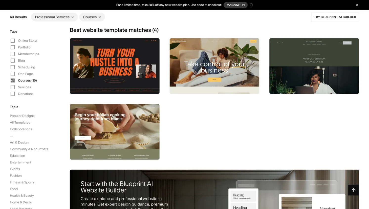Squarespace template gallery