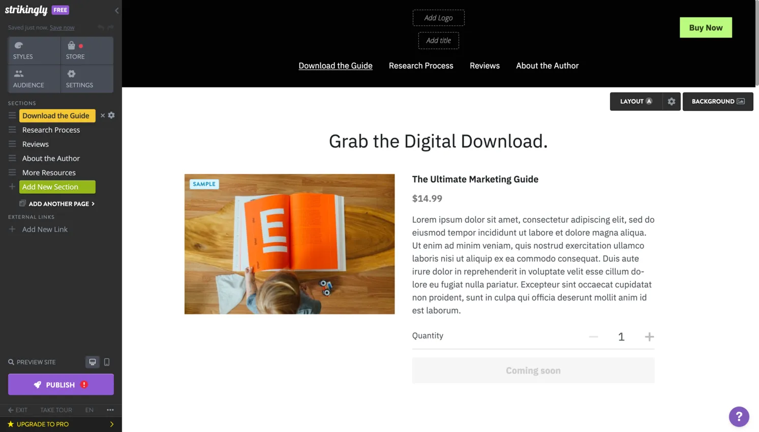 Strikingly editor interface