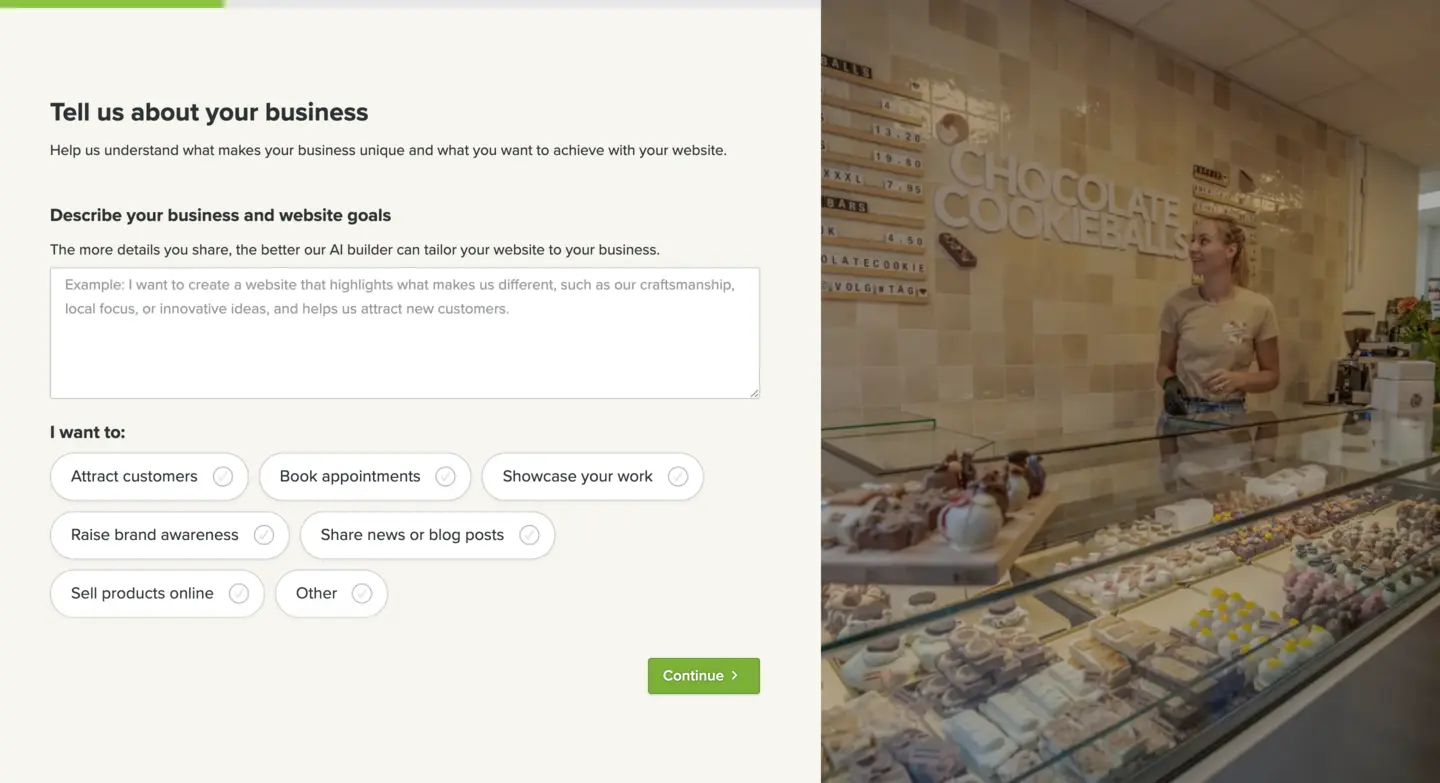Webador onboarding step