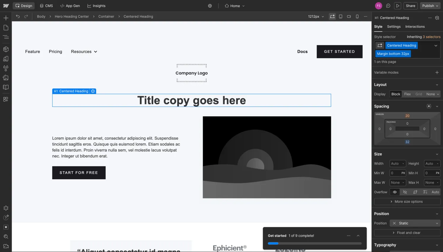 Webflow editor interface