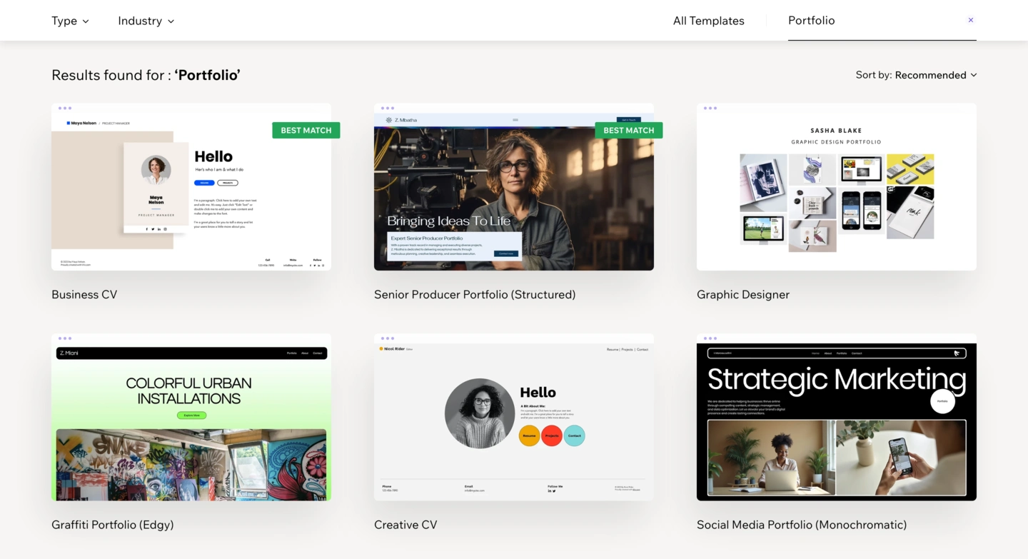 Wix template gallery