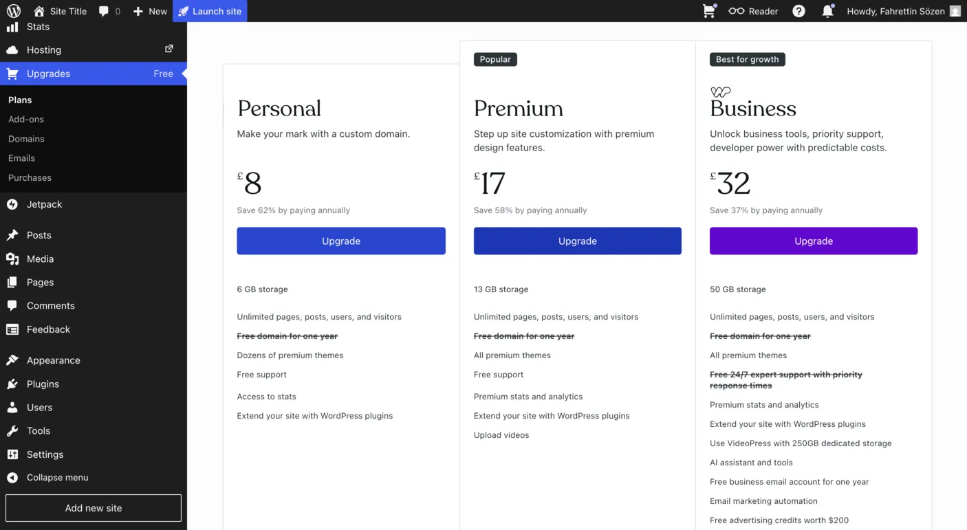 WordPress.com pricing plans